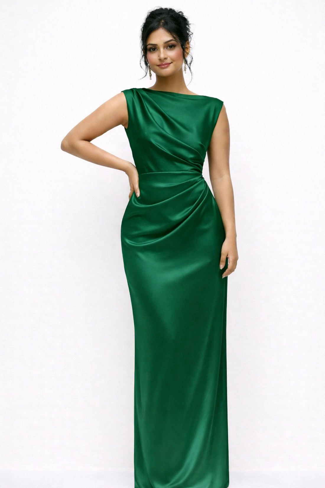 Draped Satin Gown – Green
