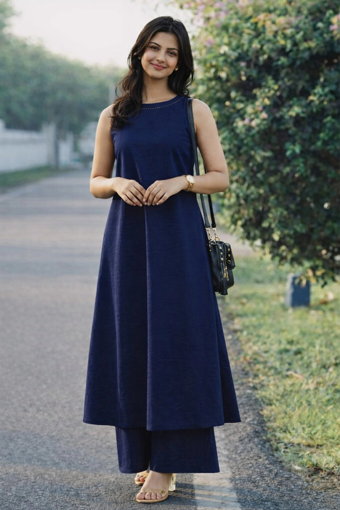 Elara Kurta Set – Navy Blue