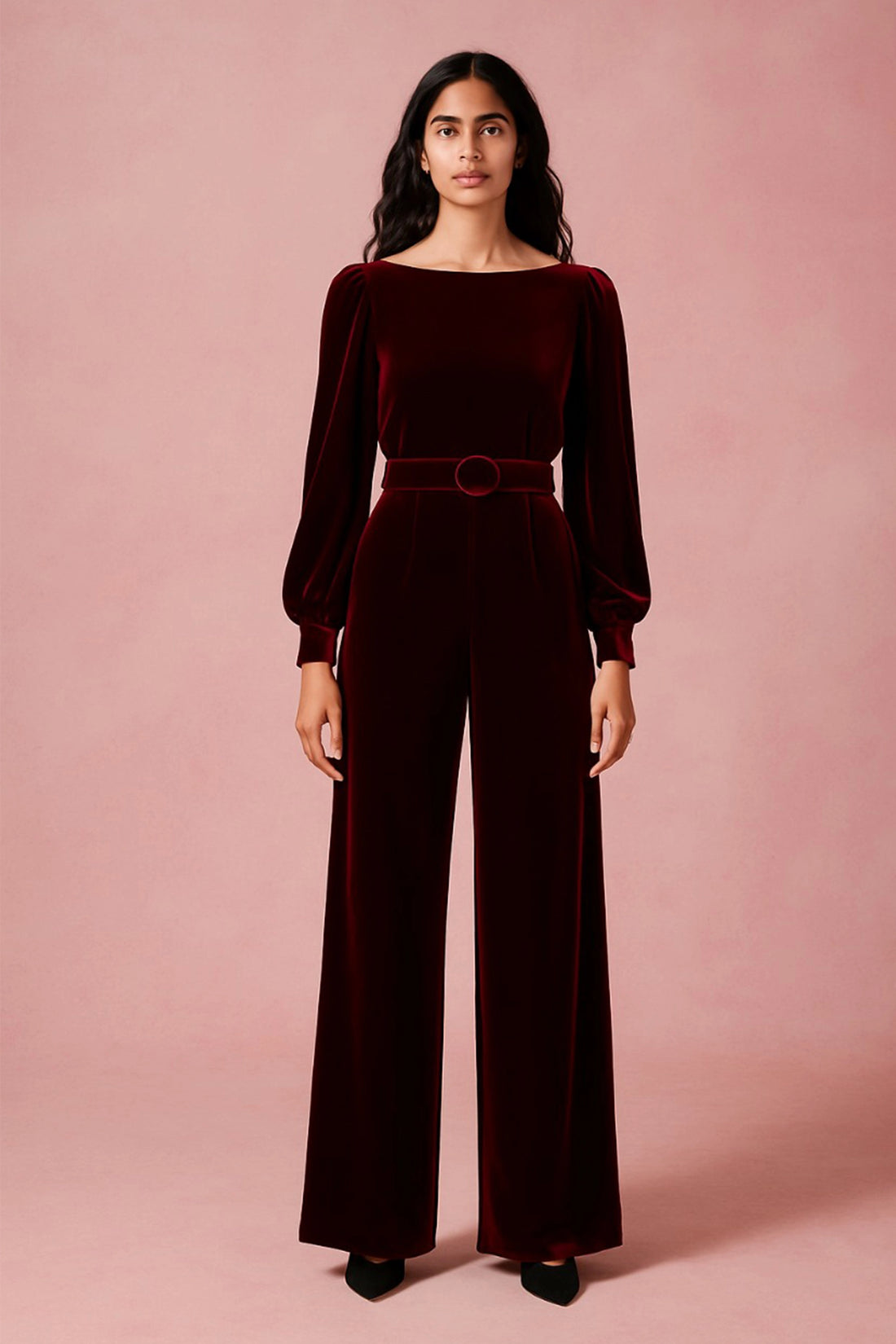 Maroon Velvet Envy Jumpsuit For Women