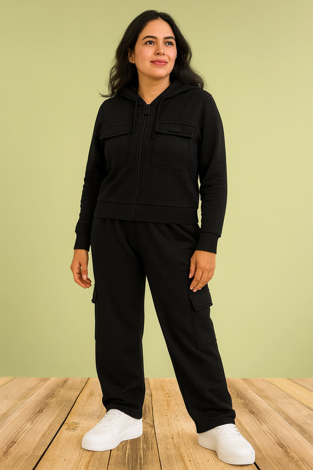 Casual Black Hoodie and Pants Co-ord