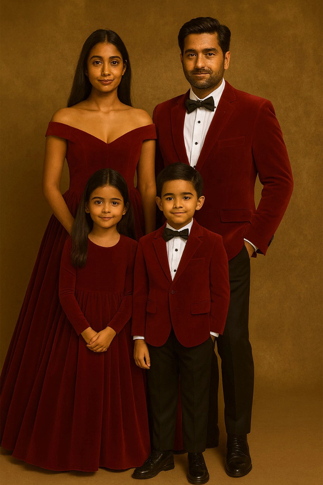 Royal Maroon Velvet Family Set