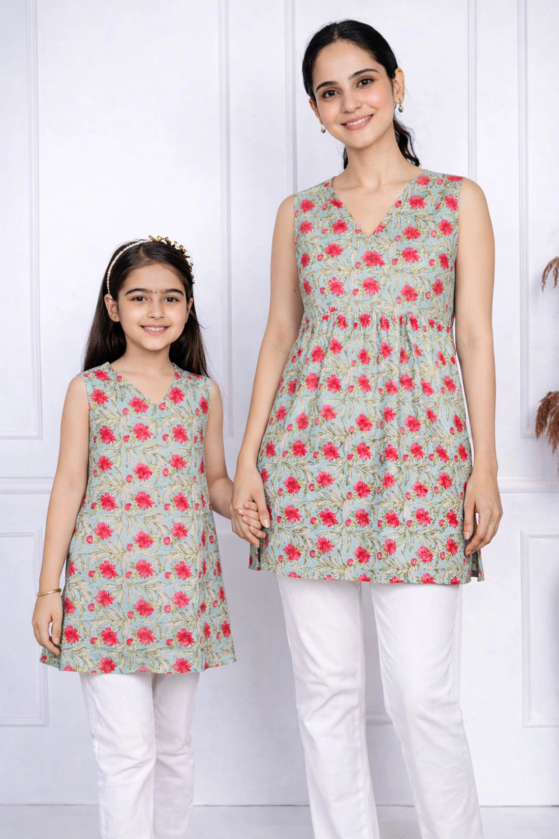 Green Floral Meadow Match Set For Mom & Daughter