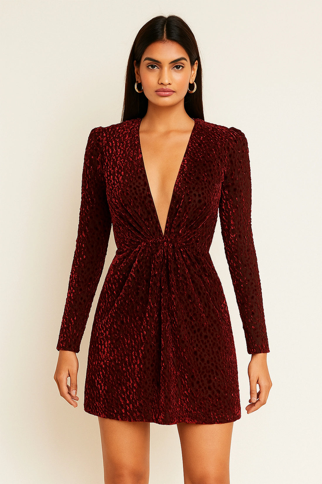 Maroon Fitted Dress For Women