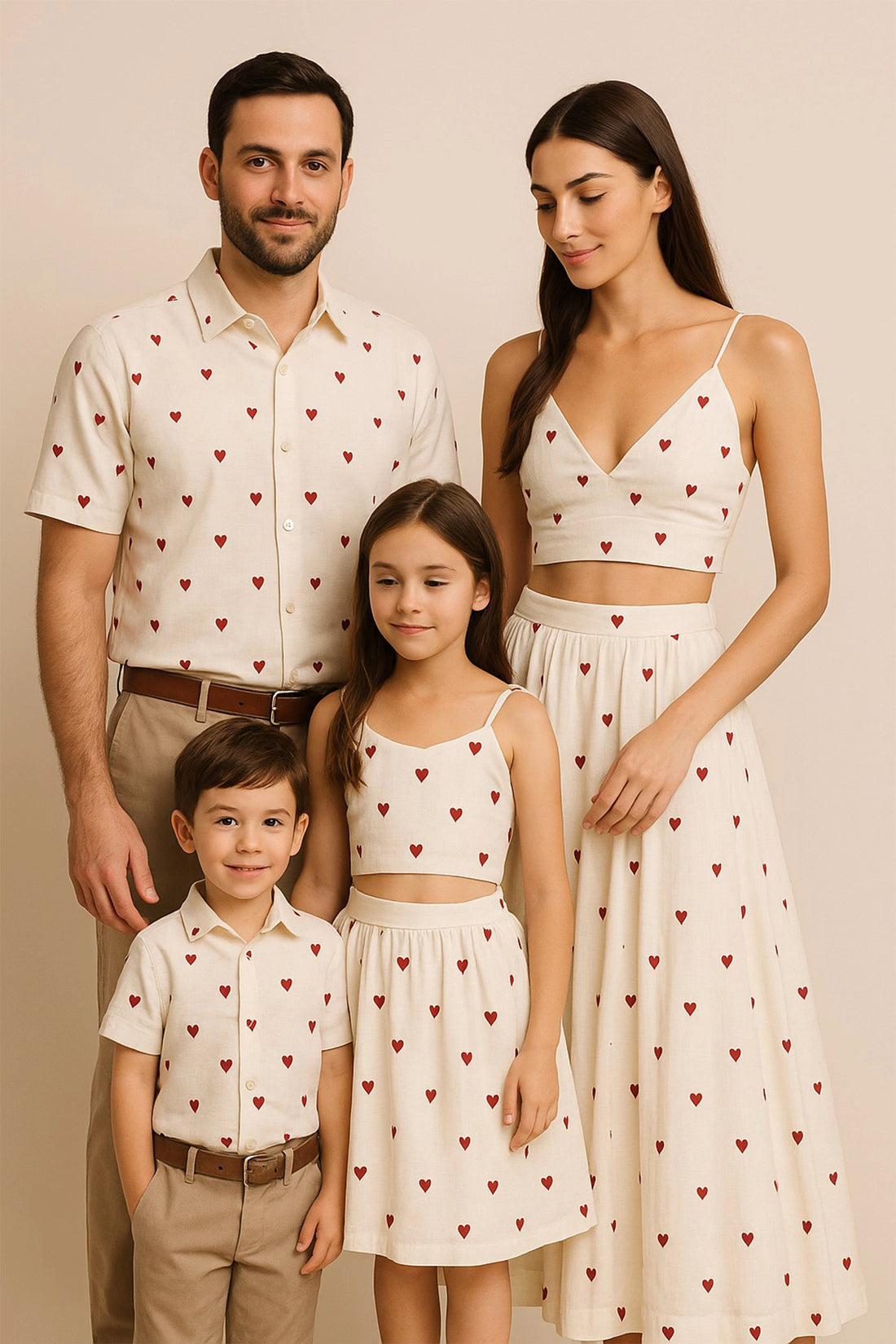 White With Red Heart Printed Krisha Family Set