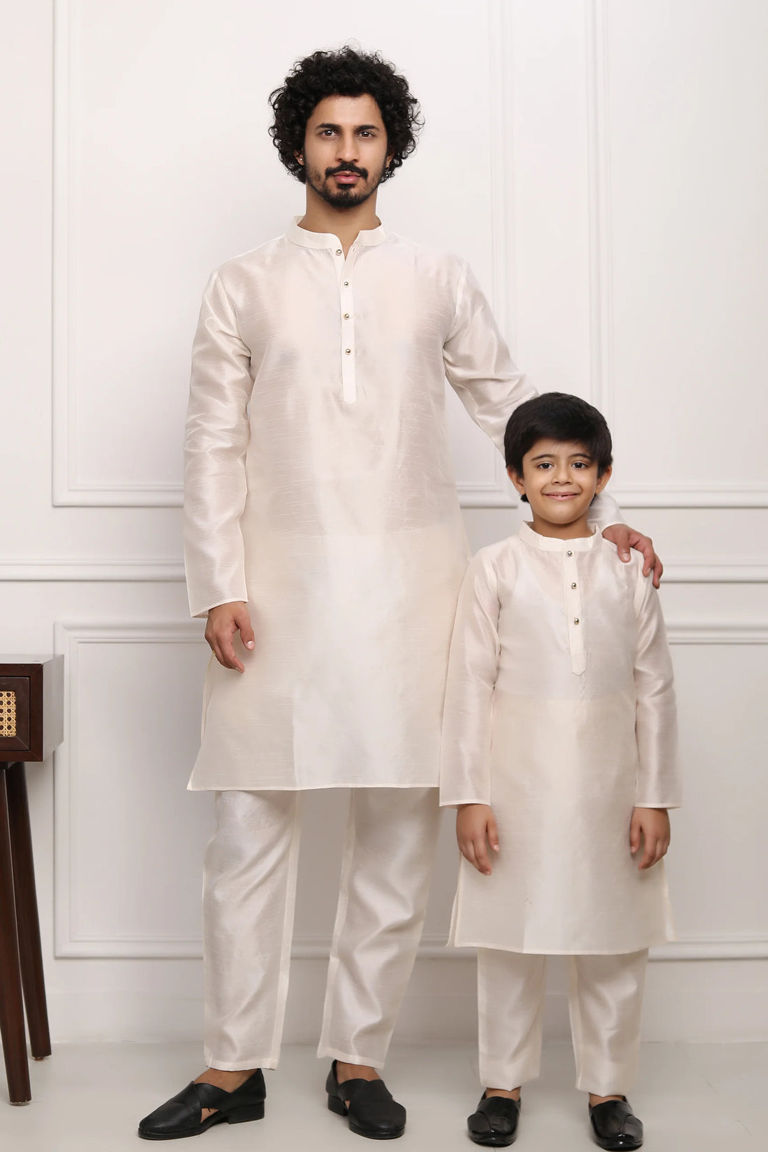 Exquisite  Ivory Silk Kurta Pyjama For Father And Son