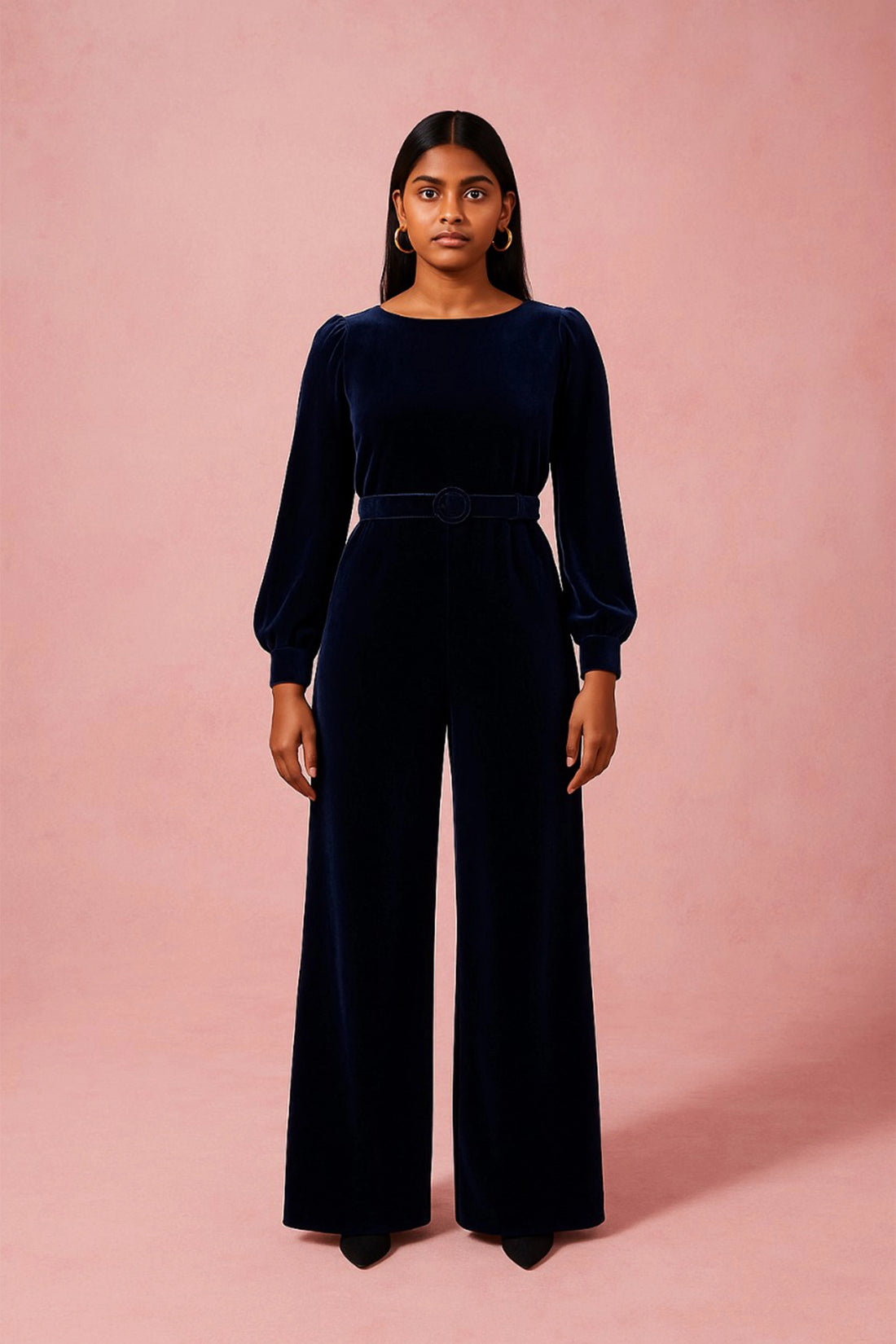 Navy Blue Velvet Envy Jumpsuit For Women