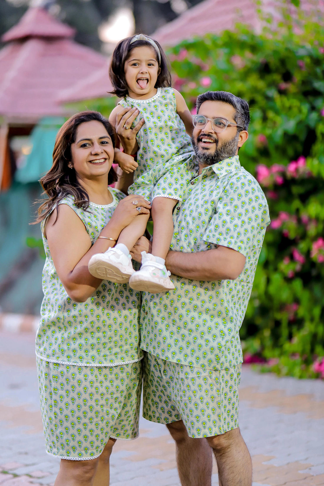 Vacation Ready Green Floral Printed Family Outfit – Holiday & Beachwear Matching Set