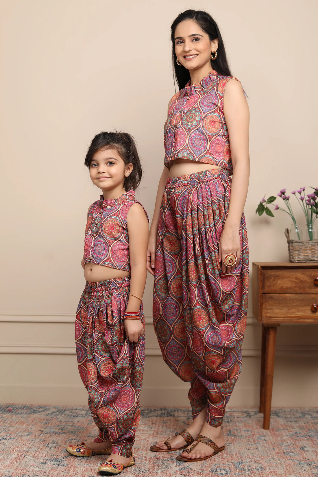 Dazzling Mom and Daughter Matching Set: Multicolored Dhoti With Crop Top