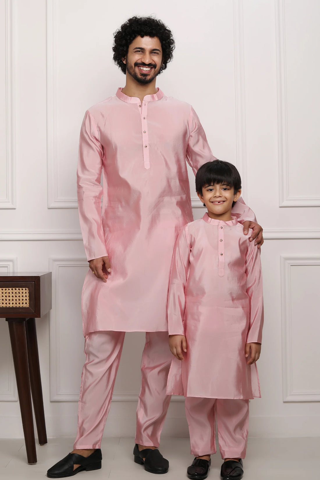 Exquisite Peach  Silk Kurta Pyjama  Father & Son Twin Set