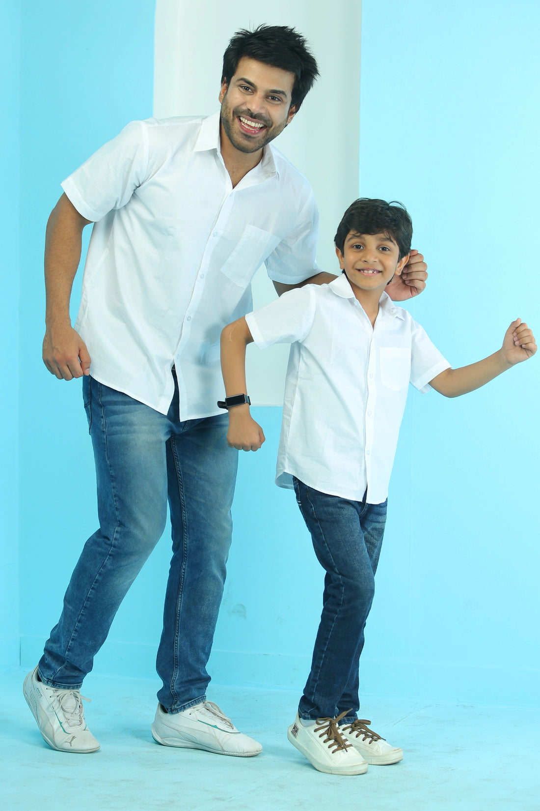 Sparkling Plain White Matching Shirt for Father and Son