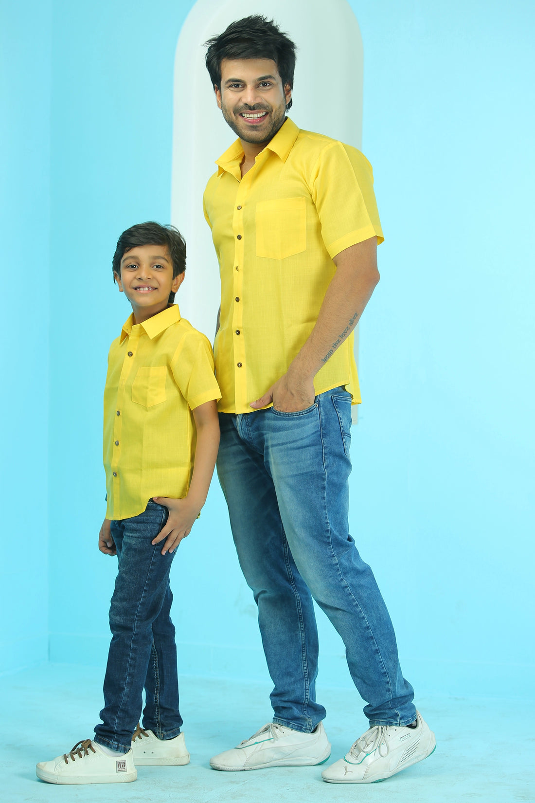 Sunny Plain Yellow Matching Shirt for Father and Son