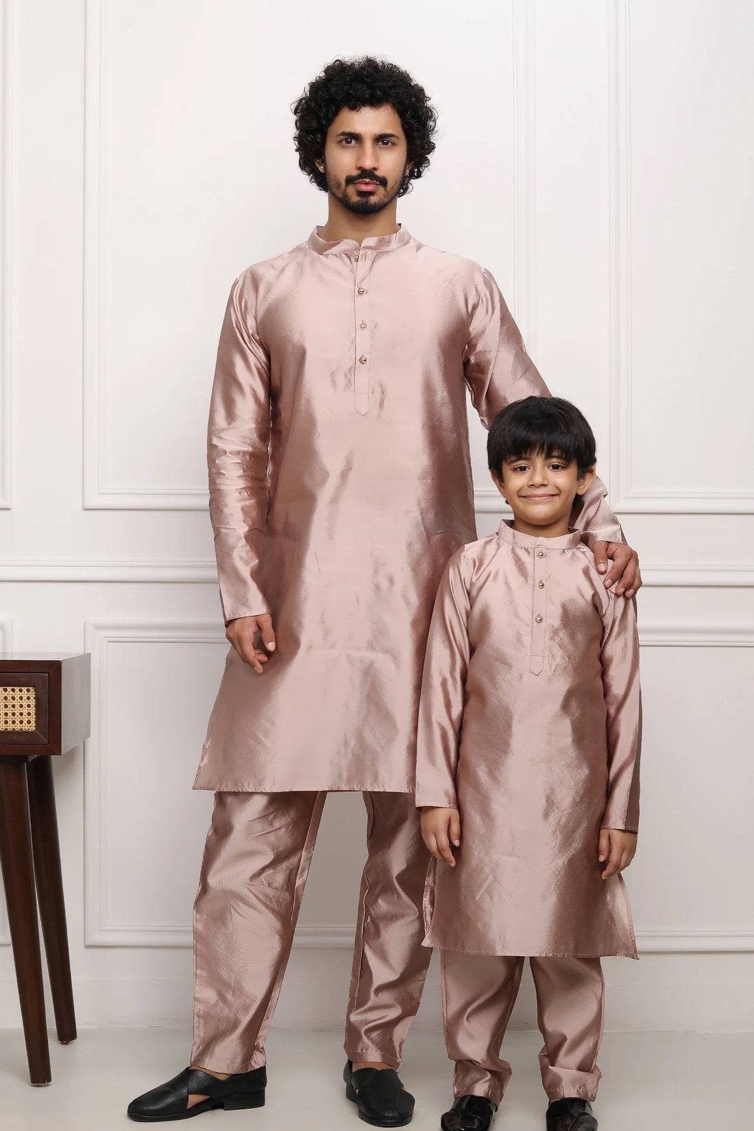 Exquisite Beige  Silk Kurta Pyjama Father And Son Twin Set