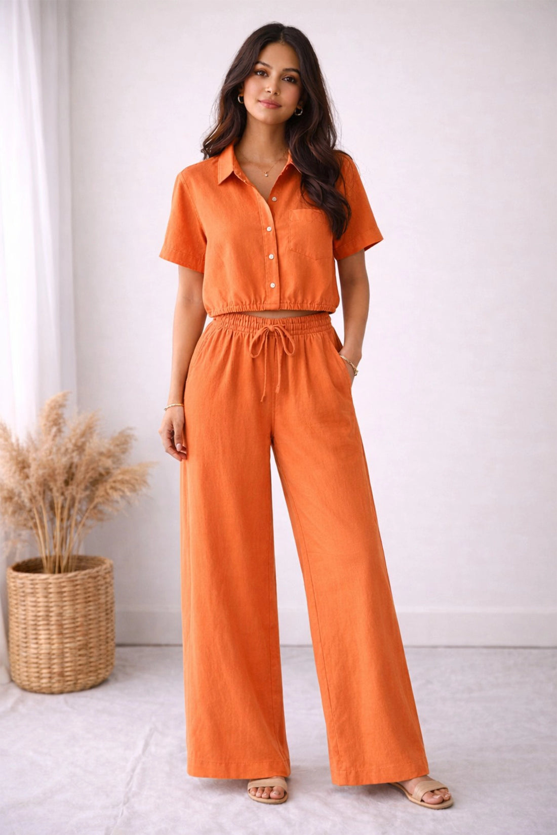 Nyra Relaxed Pant Set - Orange