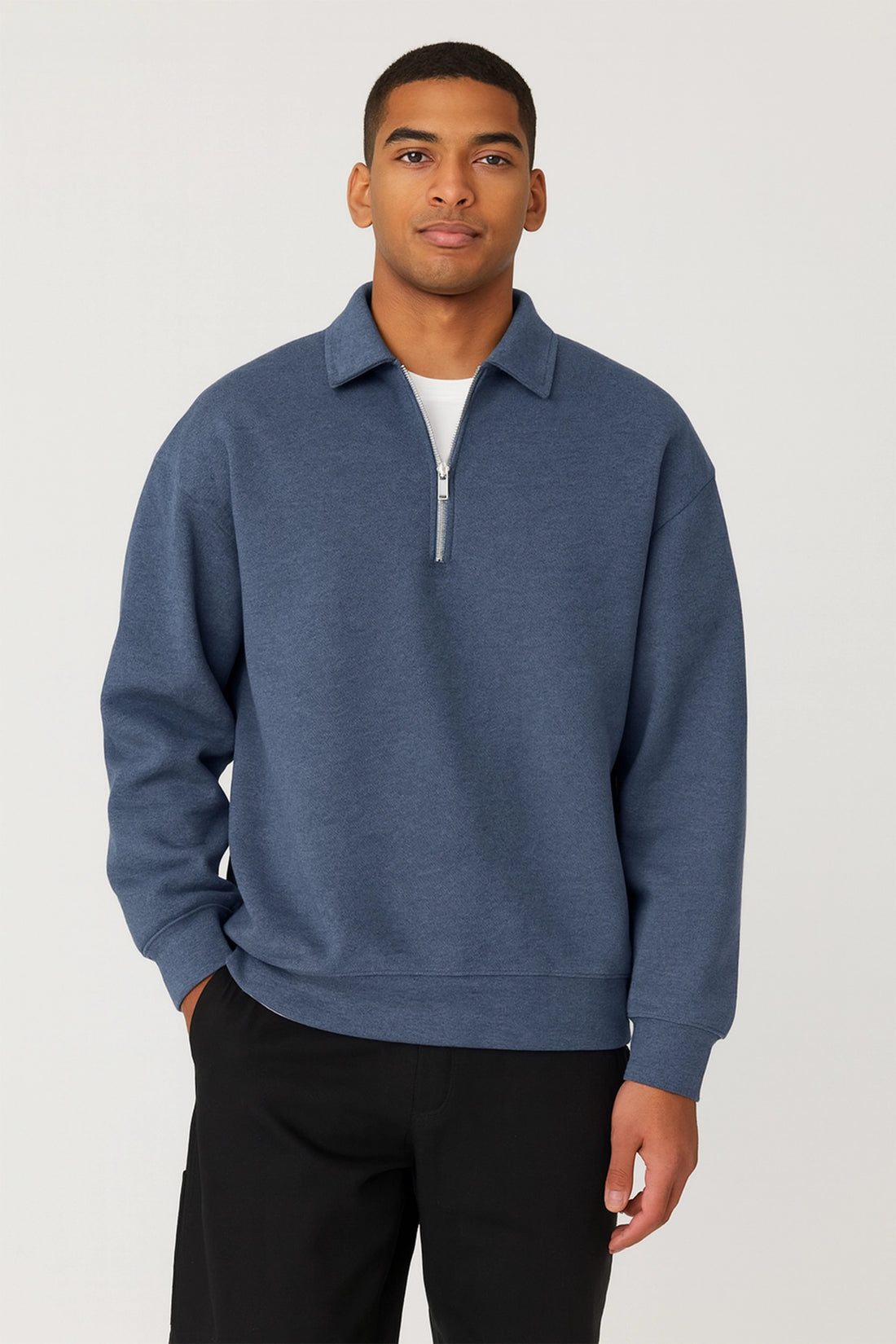 Blue Zip-Up Polo Sweatshirt