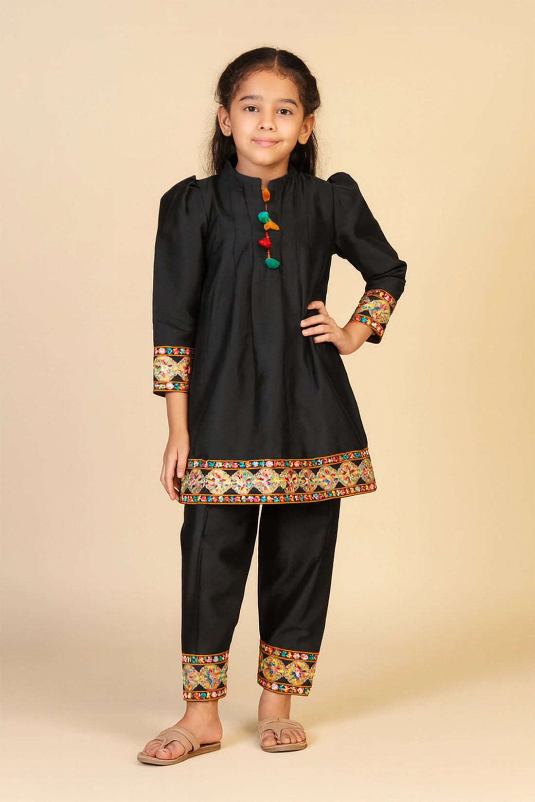 Black Multicolored Suit Set