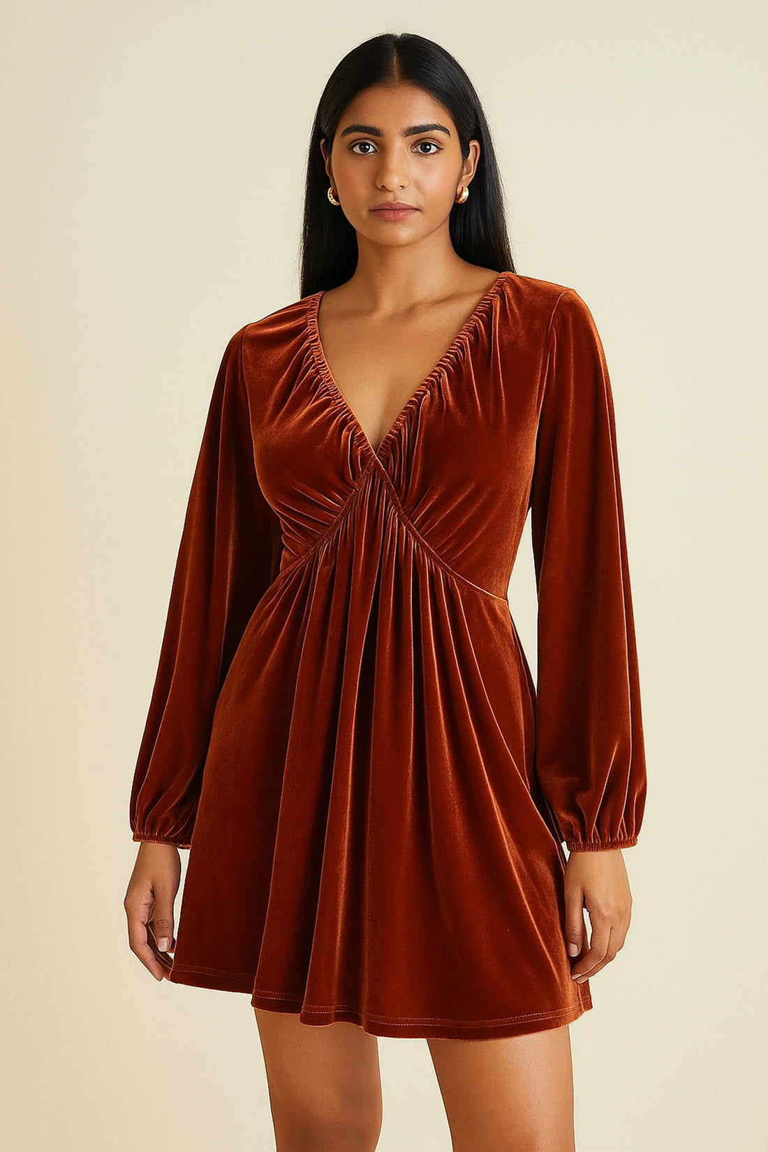 Rust fitted Velvet Dress
