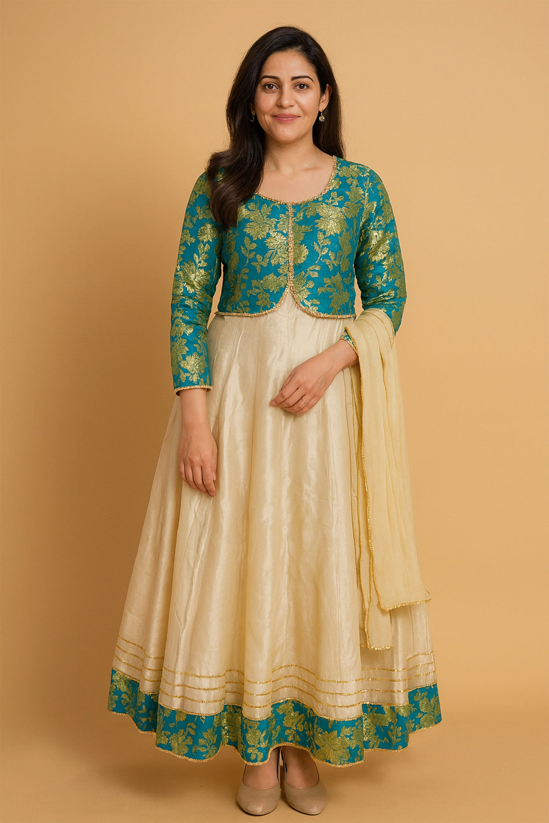 Dark Green & Golden Brocade Anarkali Set