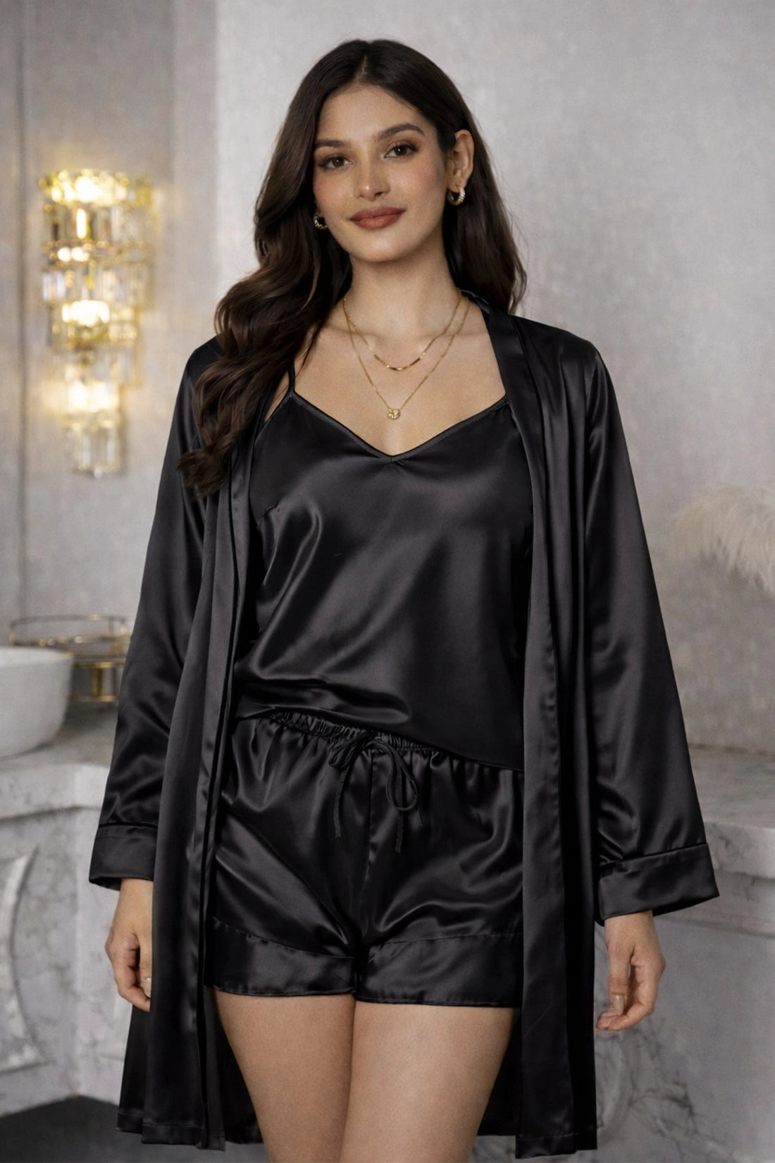 Dreamlite Satin Nightwear – Black