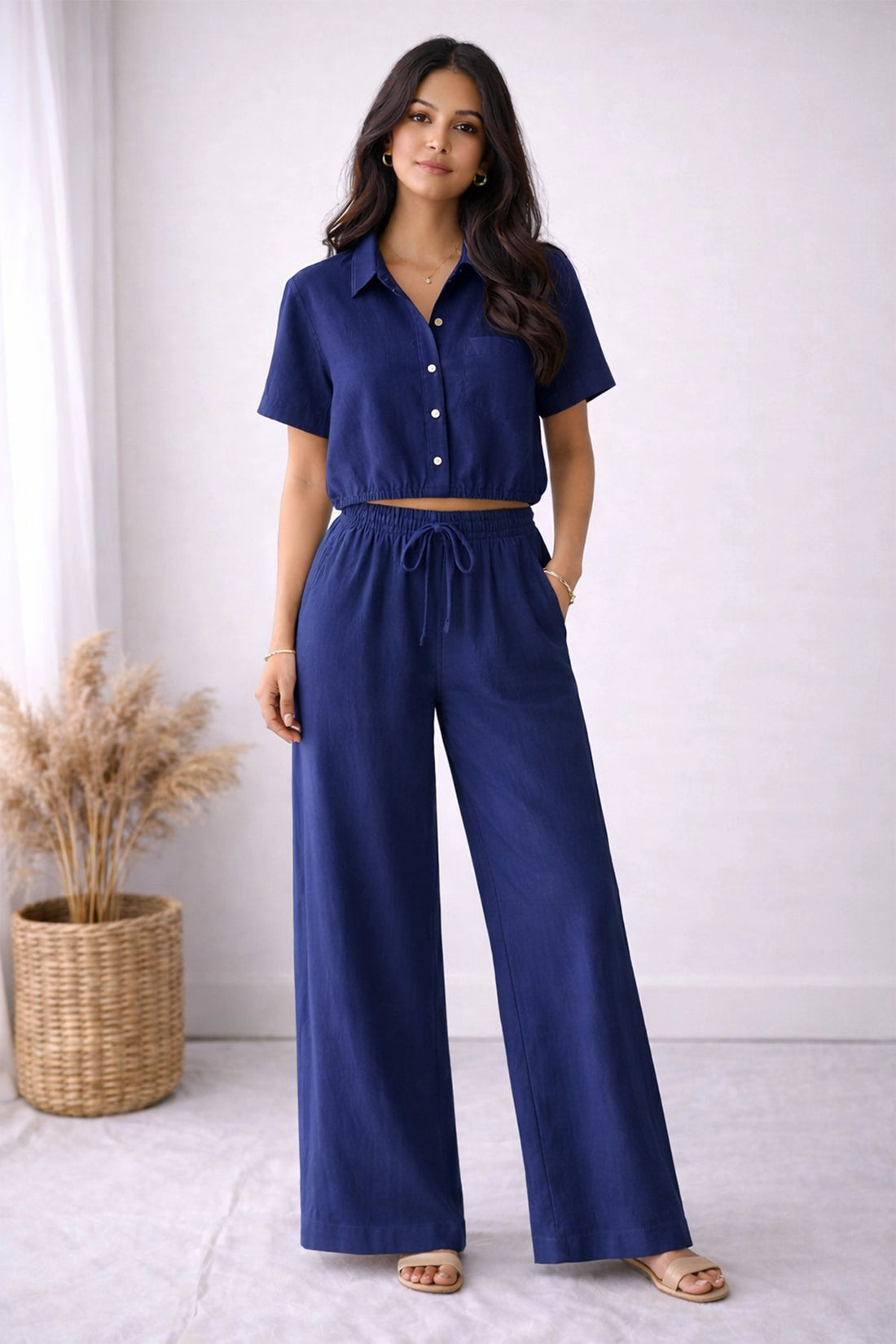 Nyra Relaxed Pant Set - Navy Blue