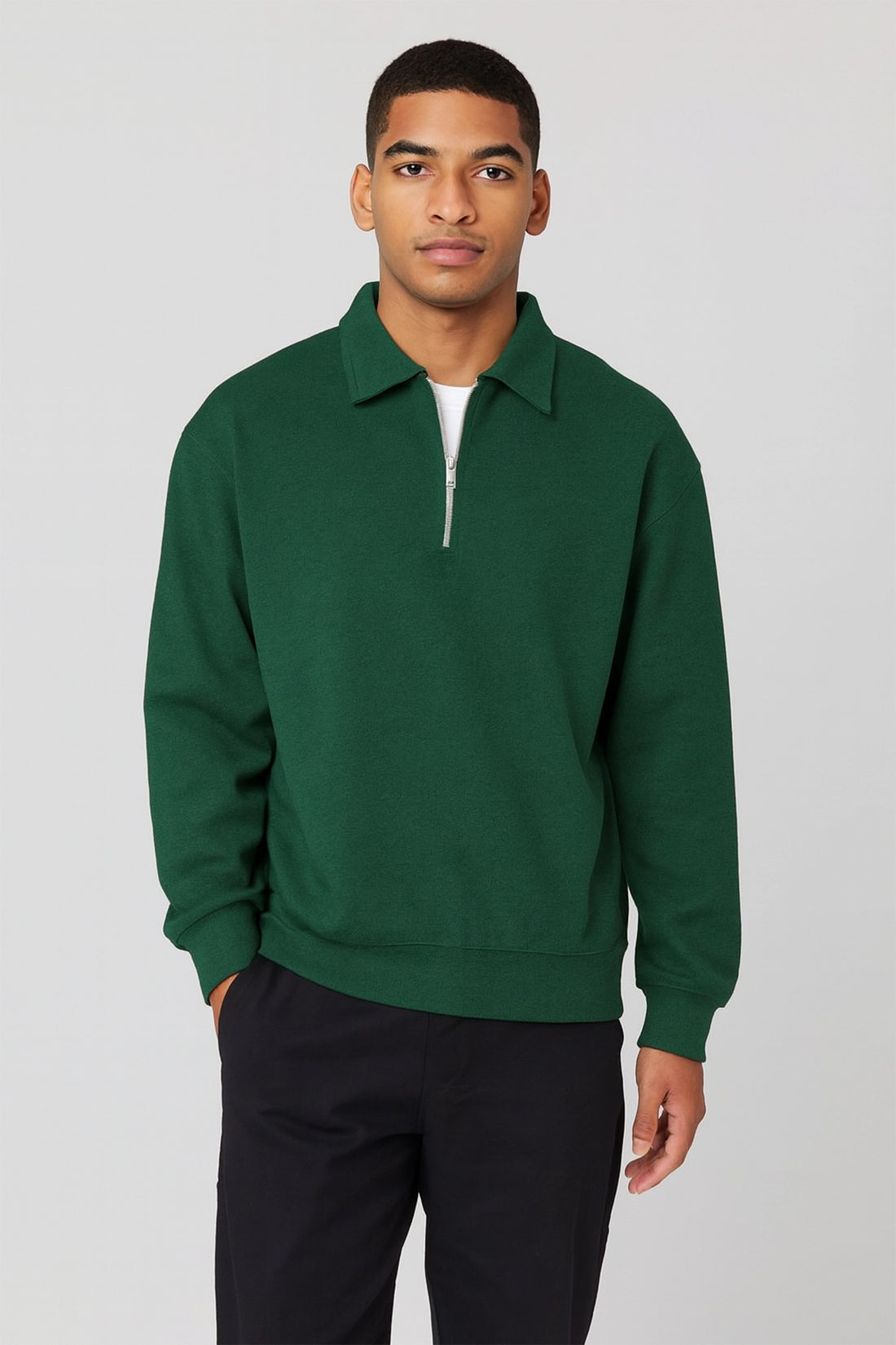 Green Zip-Up Polo Sweatshirt