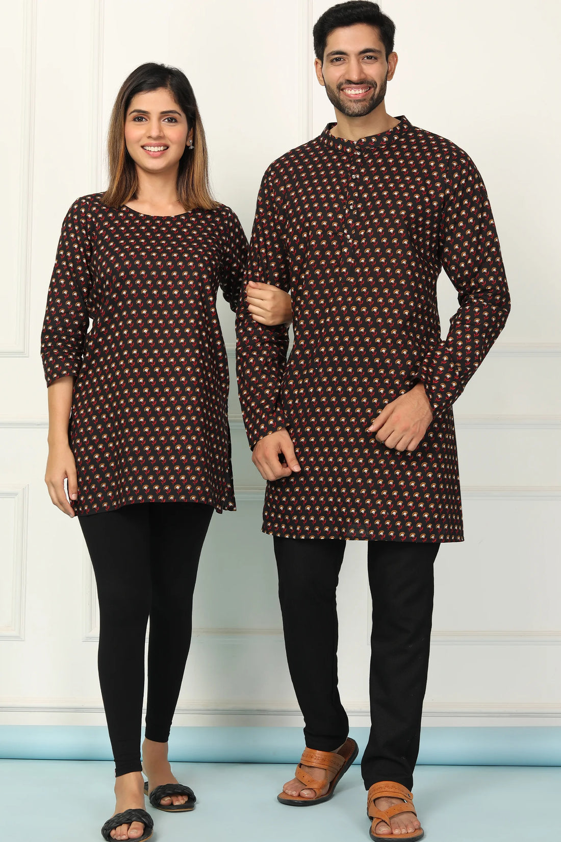 Black Printed Short Kurti & Matching Kurta Couple set