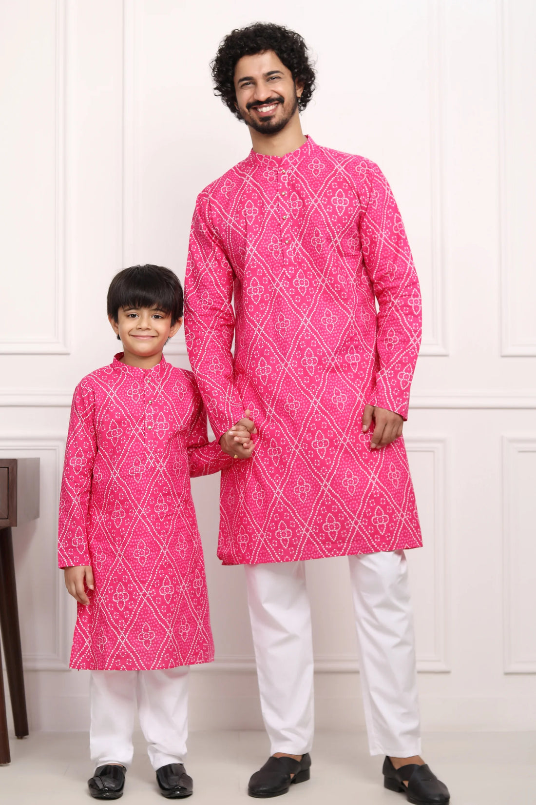 Like Father and Son : Matching Fuchsia Jaipuri Kurta Set for Father and Son