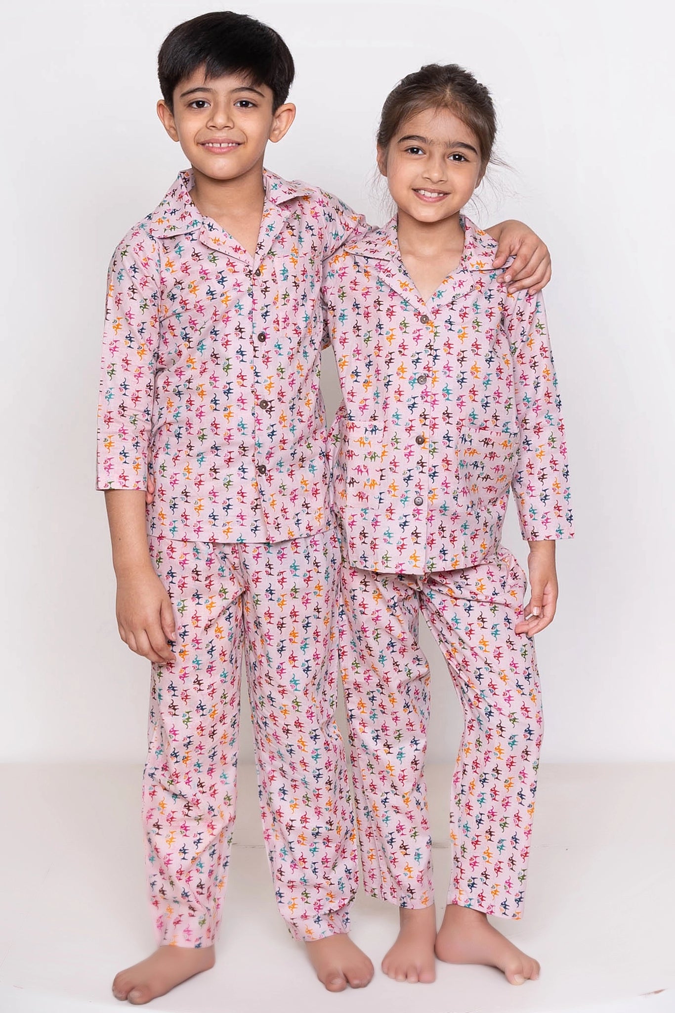 Beige Printed Night Suit Set ( Brother and Sister Twin Set )