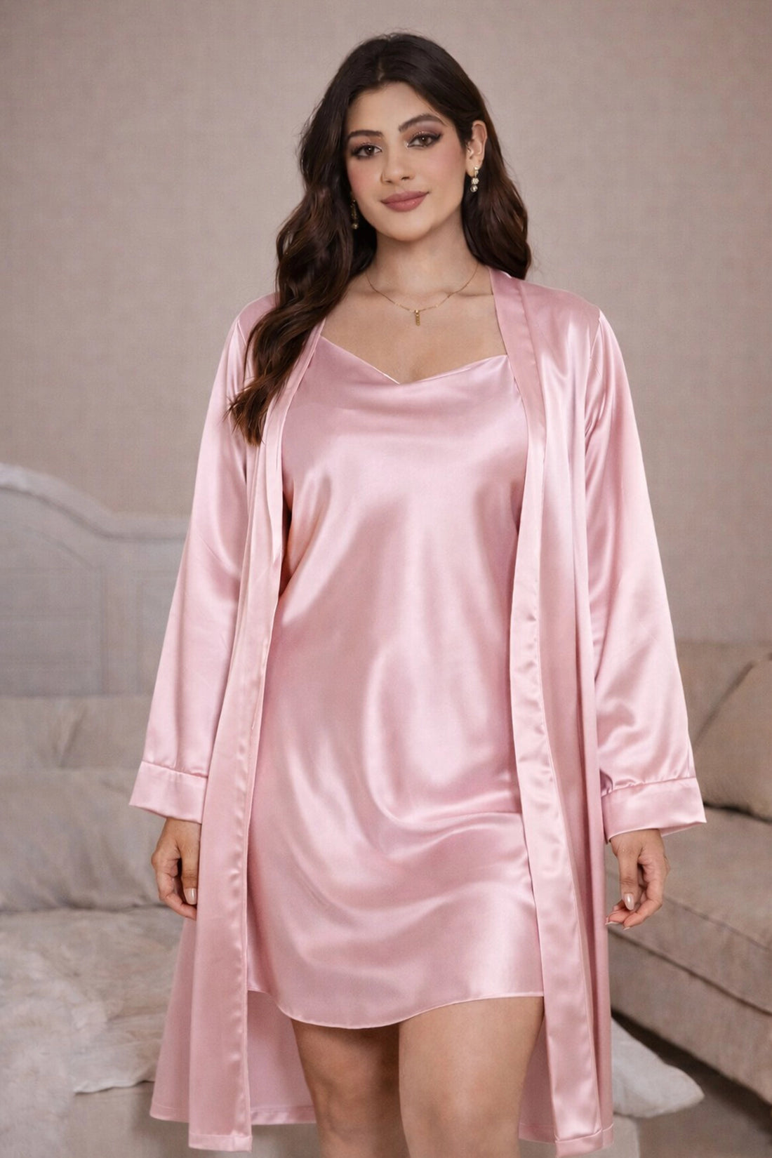 Luna Satin Lounge Set – Baby Pink