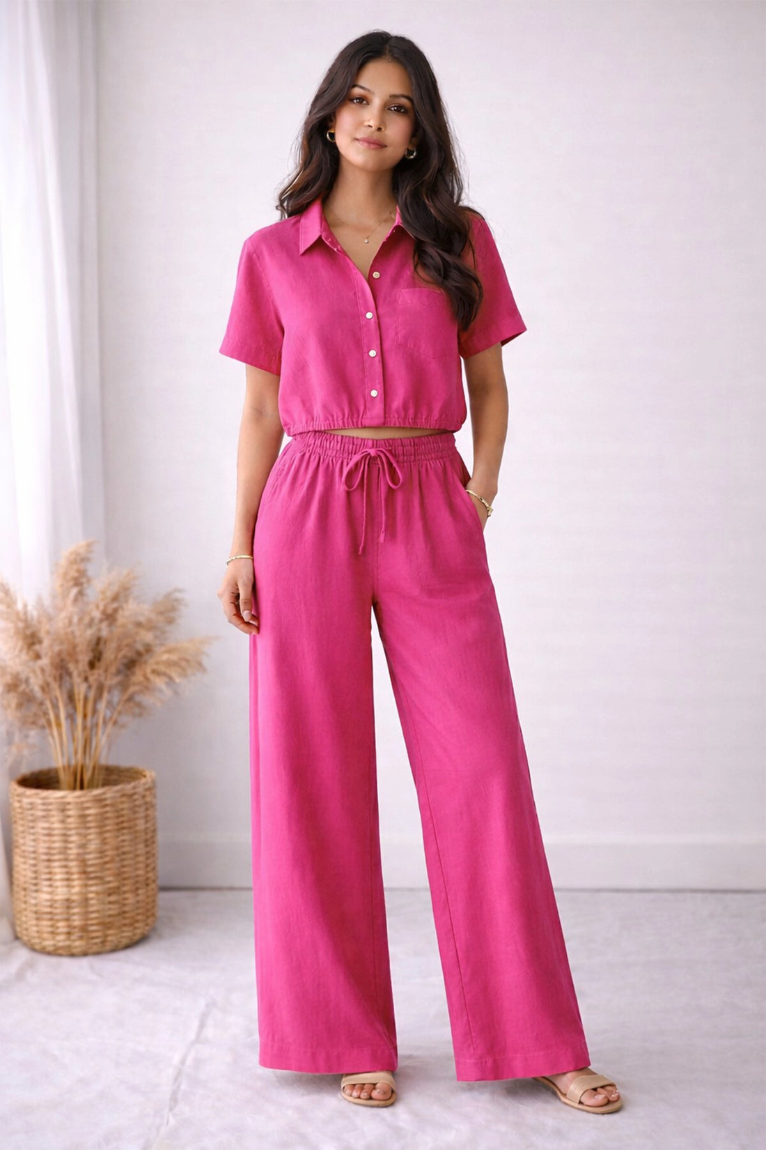 Nyra Relaxed Pant Set - Fuchsia