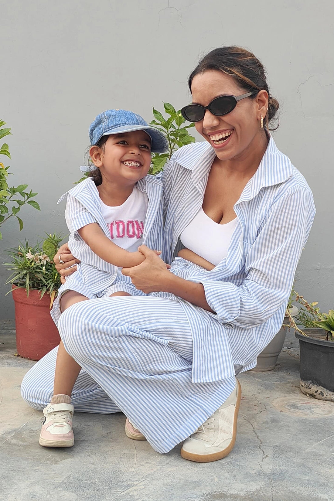 Blue Stripe Co-ord Set For Mom and Daughter
