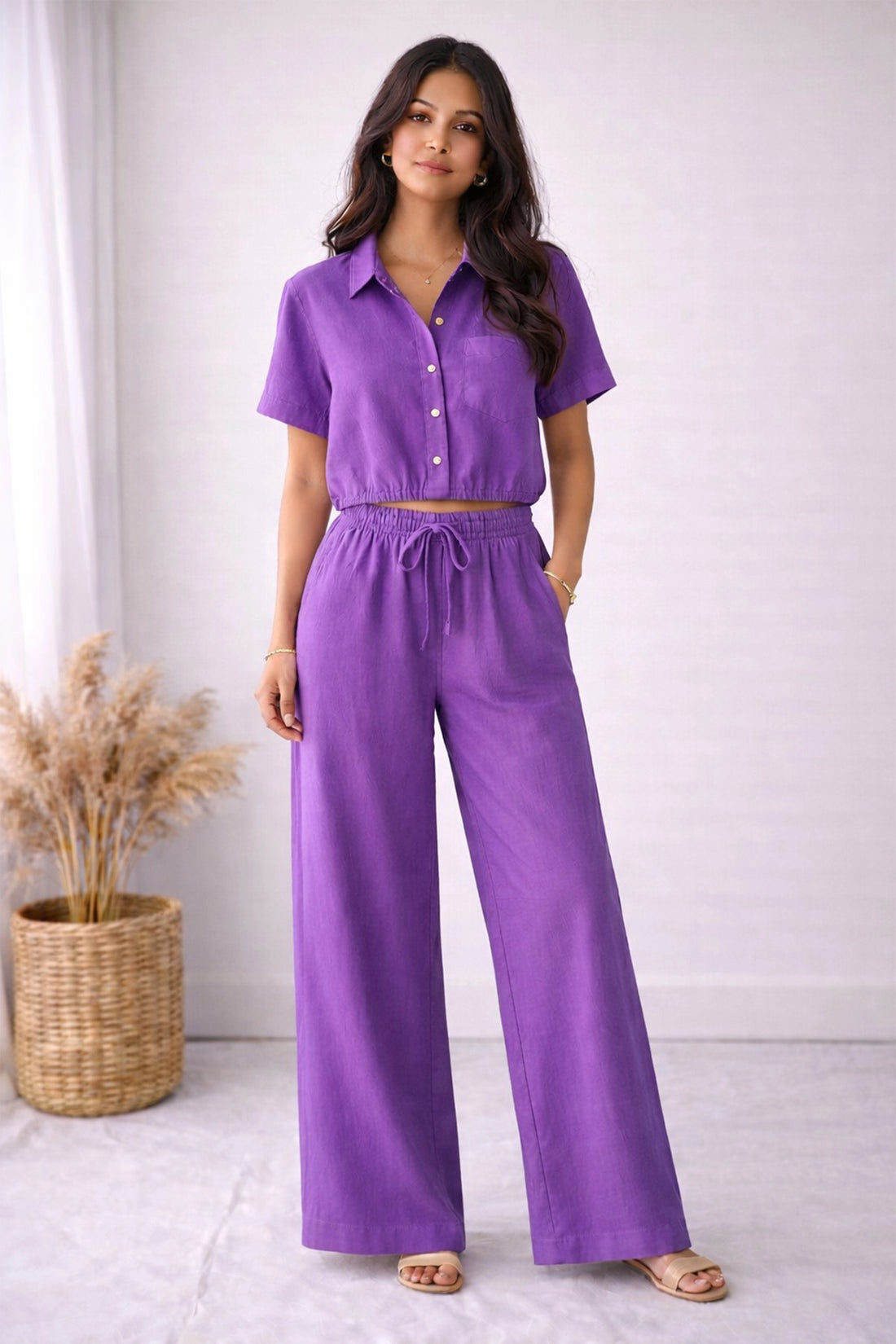 Nyra Relaxed Pant Set - Purple