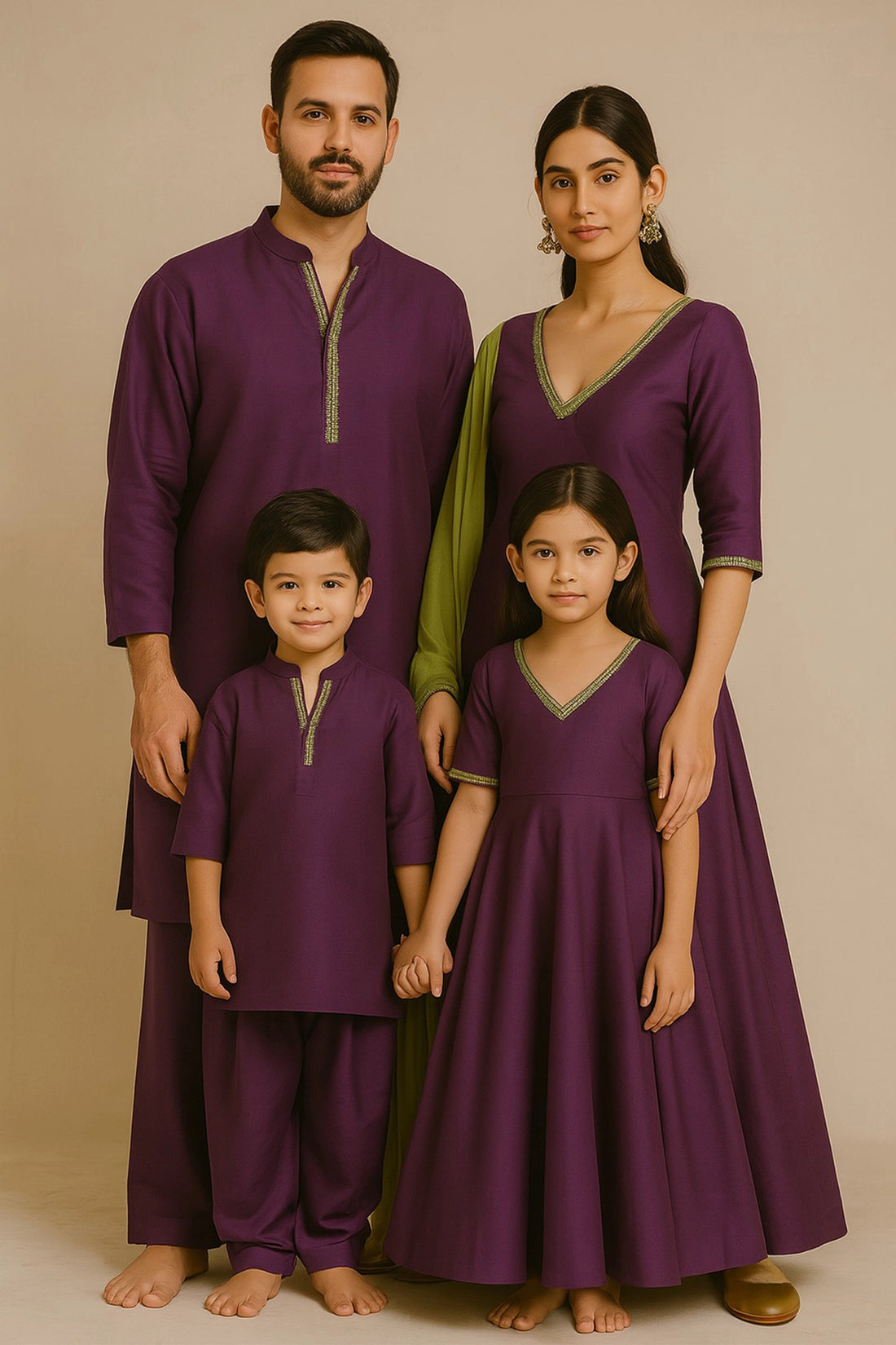Purple Anarkha Suit Set With Matching Kurta Pajama For Family Set