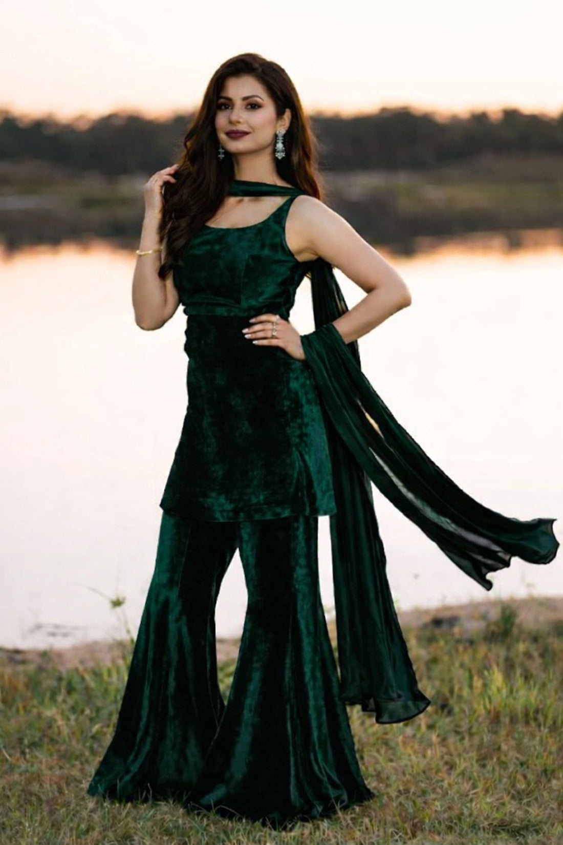 Velvet Luxe Sharara Set - Green