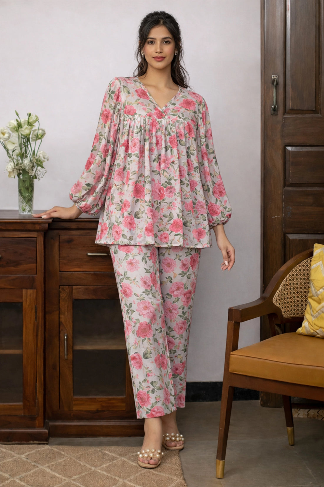 Pink Floral Co-ord Set For Women