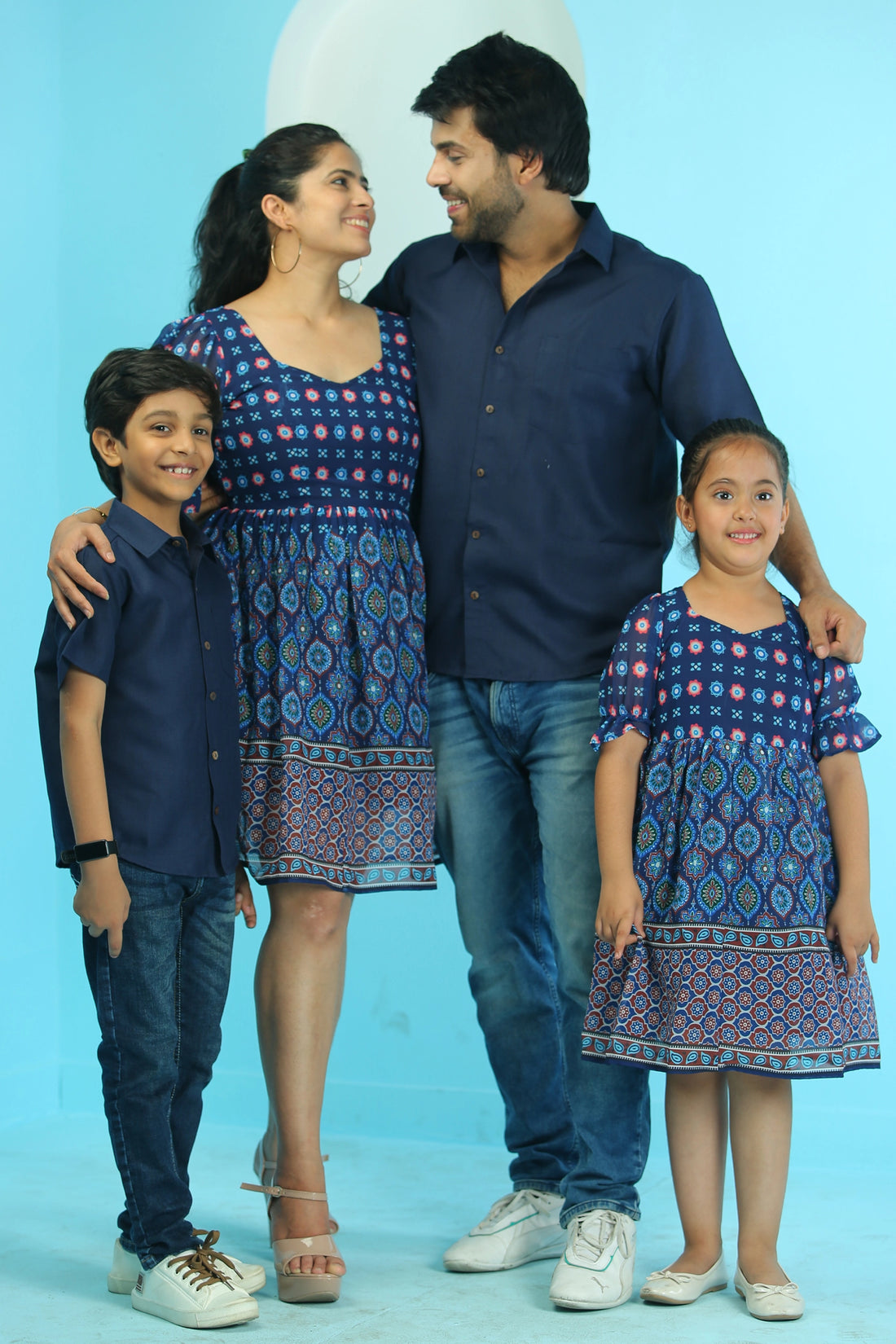 Navy And Blue Rhea Family Set With Matching Dress & Shirt