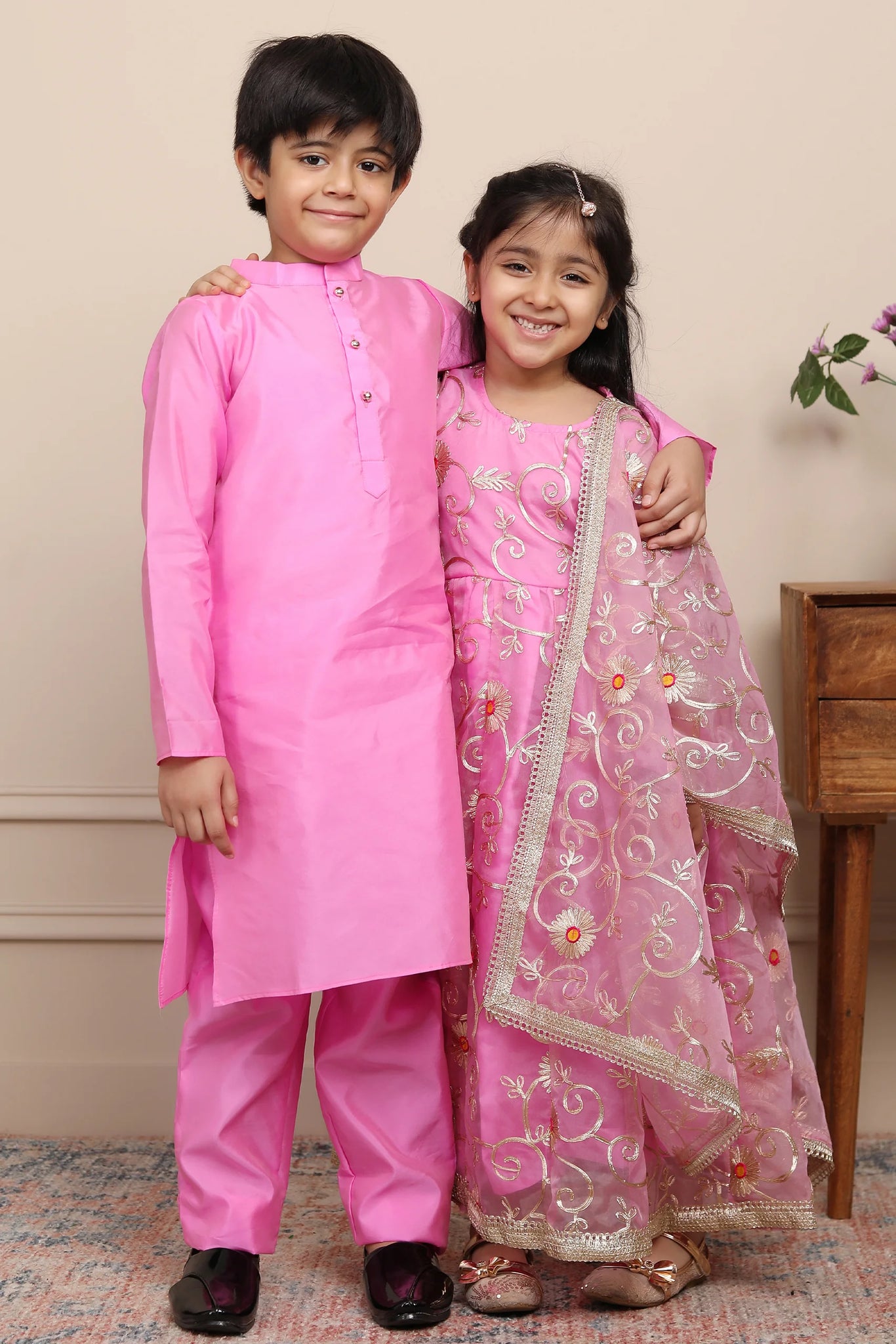 Pink Lehariya Kurta and Ghagra for fun - Soma Blockprints