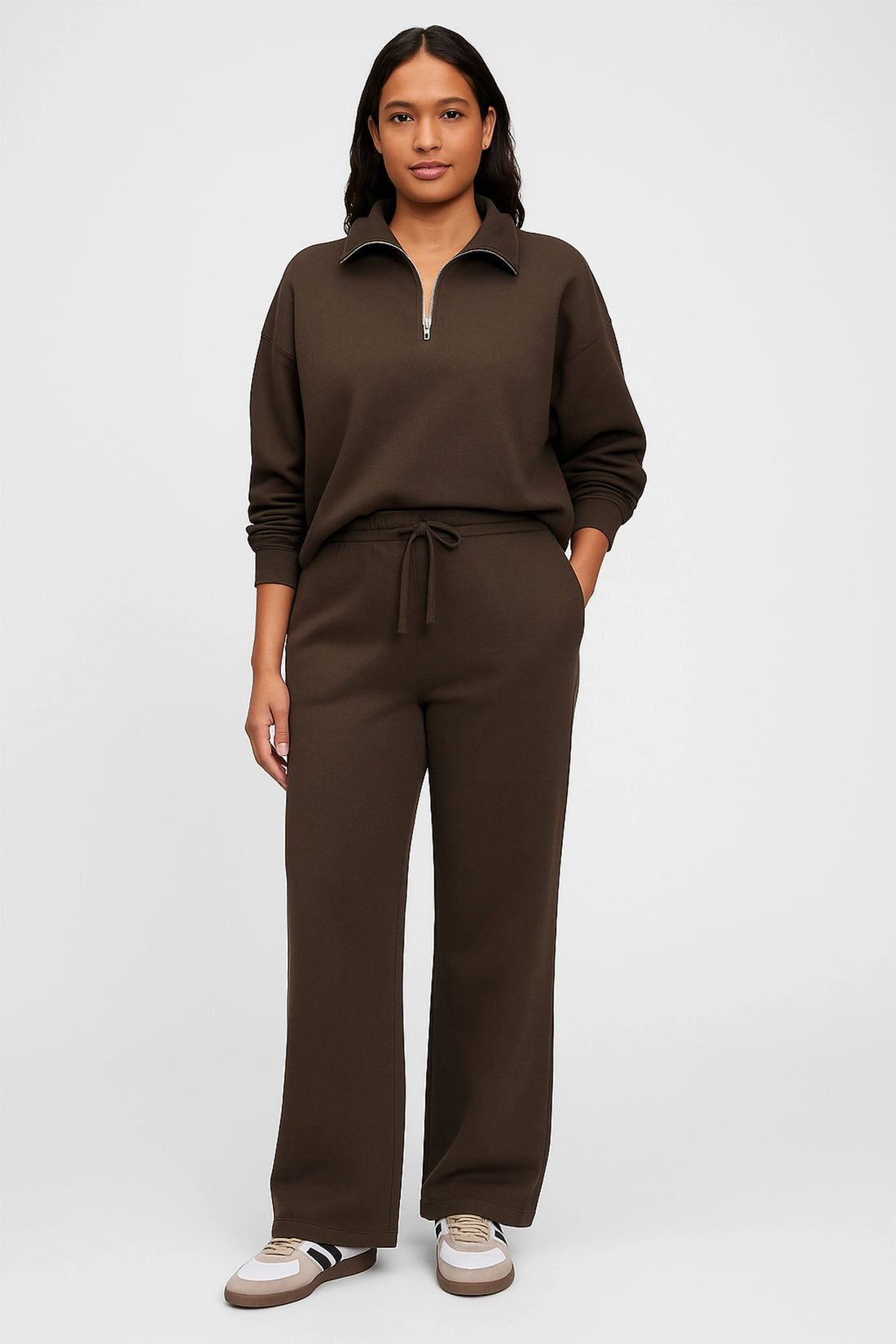 Casual Co-ord Set – Brown Half Zip Sweatshirt & Pants