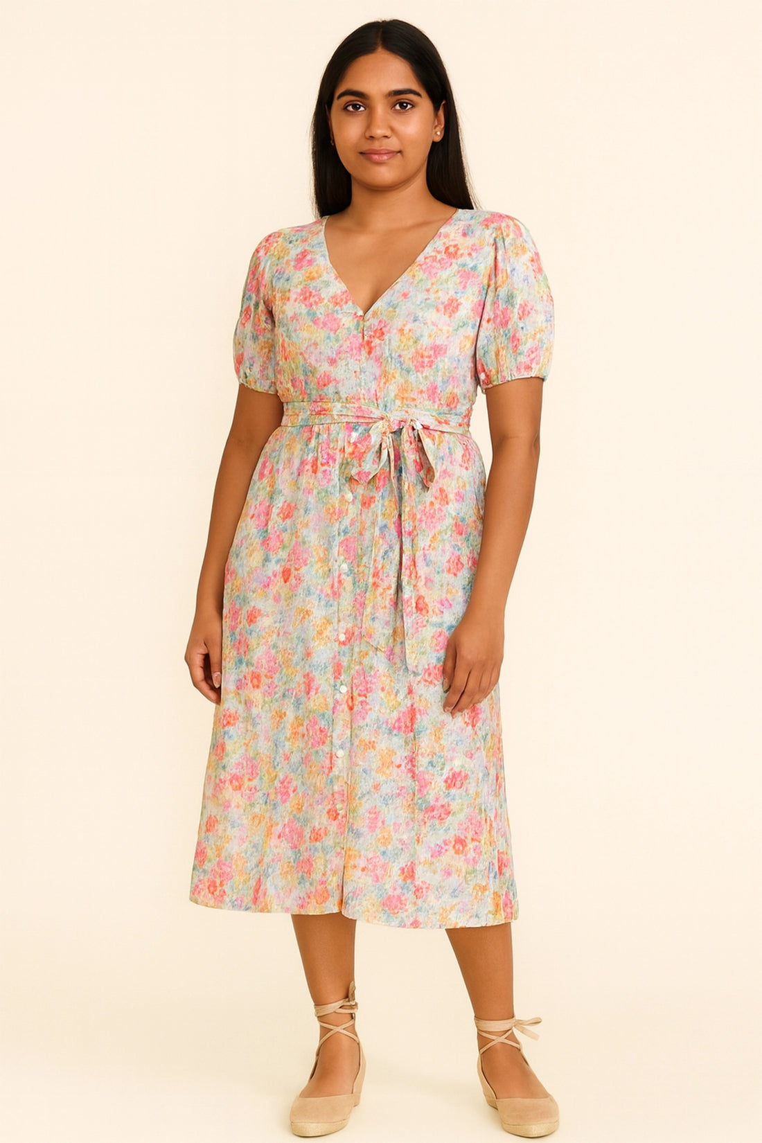 Spring Bloom Tie-Waist Midi