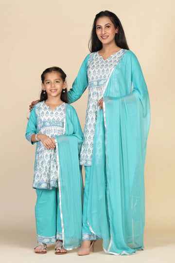 Sky Blue and White Suit ( Mom & Daughter Twin Set )