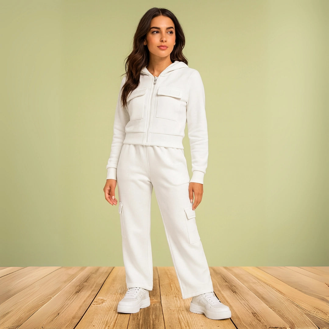 Casual White Hoodie and Pants Co-ord