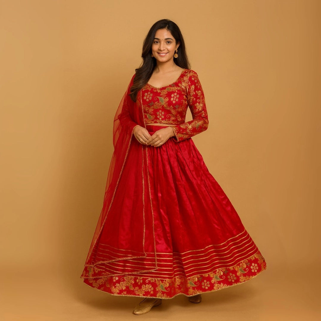 Red Brocade Lehenga choli For Women