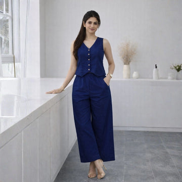 Ira Vest & Pant Set – Navy  Blue