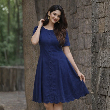 Elara Flare Dress – Navy Blue
