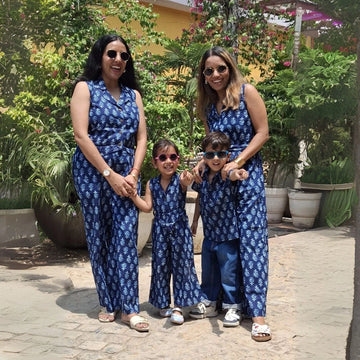 Navy Indigo Print Jumpsuit For Mom & Daughter