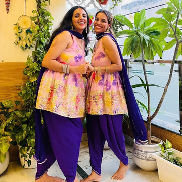 Purple Peplum Top With Dhoti Set For Sister's