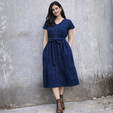 Elara Button Midi – Navy Blue