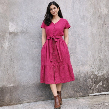 Elara Button Midi – Fuchsia