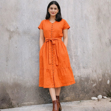 Elara Button Midi – Orange