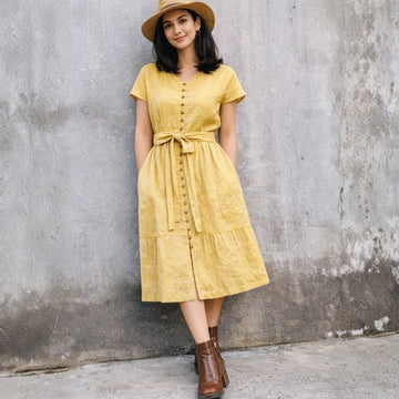 Elara Button Midi – Yellow