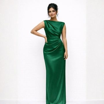 Draped Satin Gown – Green